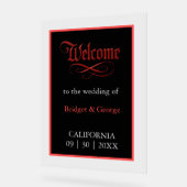 gotische Hochzeit Begrüßung Red Metallic Script Acrylschild (Winkel)