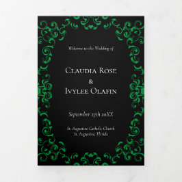 Gotische Hochzeit grün und schwarz Dreifach-gefaltete Programmkarte