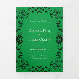 Gotische Hochzeit grün und schwarz Dreifach-gefaltete Programmkarte