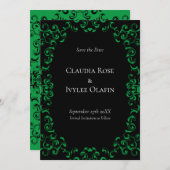 Gotische Hochzeit grün und schwarz Einladung (Vorne/Hinten)