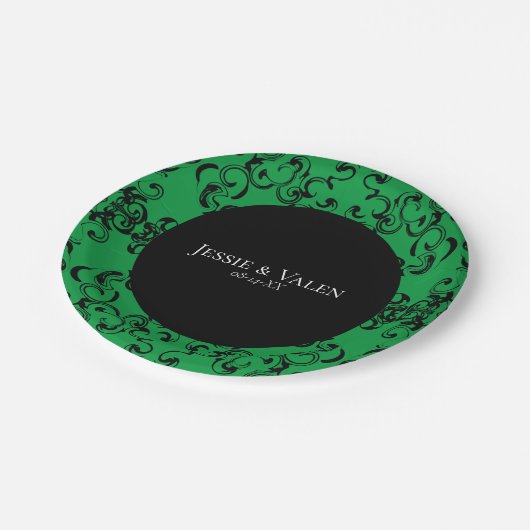 Gotische Hochzeit grün und schwarz Pappteller (Schrägansicht)