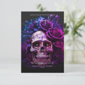 Gotische Hochzeit im Herbst Halloween Lila Blauer  Einladung (Stehend Vorderseite)