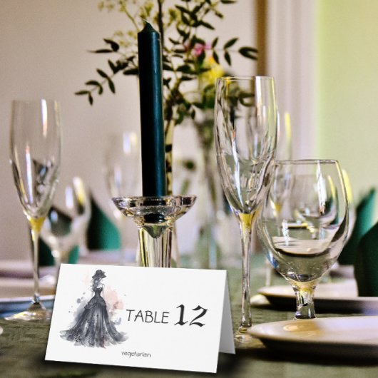 Gotische Hochzeit in Aquarellfarbe Platzkarte