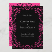 Gotische Hochzeit in Pink und Schwarz Einladung (Vorne/Hinten)