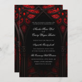 Gotische Hochzeit in Rot und Schwarz Einladung (Vorne/Hinten)