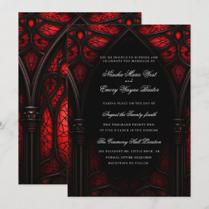 Gotische Hochzeit in Rot und Schwarz Einladung
