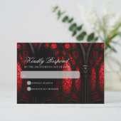 Gotische Hochzeit in Rot und Schwarz RSVP Karte (Stehend Vorderseite)