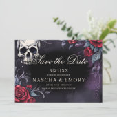 Gotische Hochzeit in Rot und Schwarz Save The Date (Stehend Vorderseite)