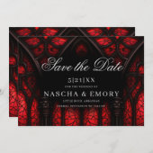 Gotische Hochzeit in Rot und Schwarz Save The Date (Vorne/Hinten)