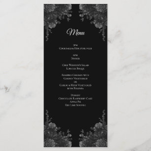 Gotische Hochzeit in Schwarz und Grau-Rose Menükarte