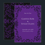 Gotische Hochzeit lila & schwarz Einladung<br><div class="desc">Unser schönes,  wirbelfarbenes Design verleiht dieser lila und schwarz-gotischen Hochzeitskollektion ein modernes Element. Ideal für eine dunkle Hochzeit oder Halloween-Affäre.</div>