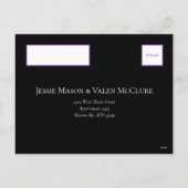 Gotische Hochzeit lila & schwarz Feiertagspostkarte (Rückseite)