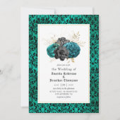 Gotische Hochzeit mit aquamariner, schwarzer und g Einladung (Vorderseite)