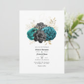 Gotische Hochzeit mit aquamariner, schwarzer und g Einladung (Stehend Vorderseite)