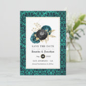 Gotische Hochzeit mit aquamariner, schwarzer und g Save The Date (Stehend Vorderseite)