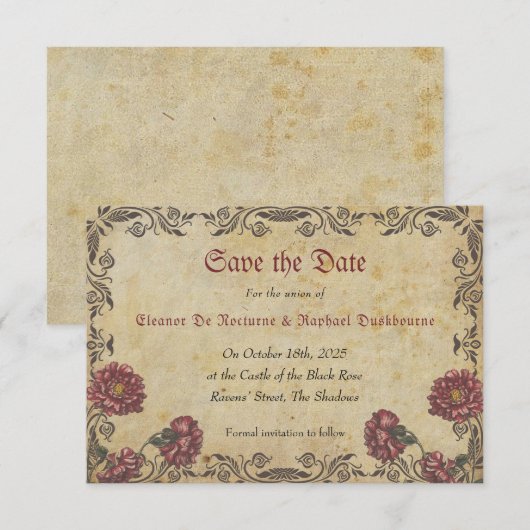 Gotische Hochzeit mit Dark Florals Save The Date (Vorne/Hinten)