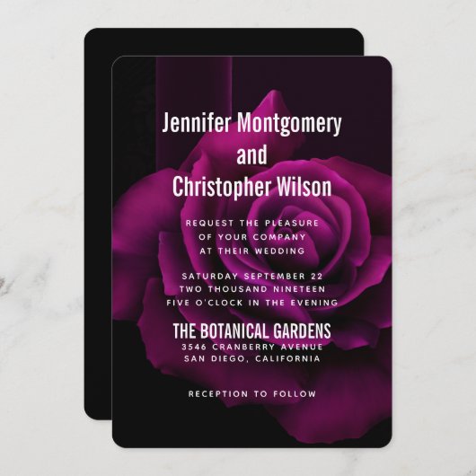 Gotische Hochzeit mit Lila Rote Rose Einladung (Vorne/Hinten)