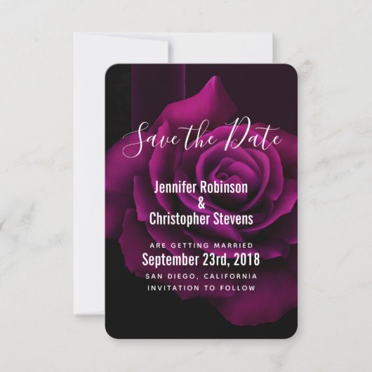 Gotische Hochzeit mit Lila Rote Rose Save The Date (Vorderseite)