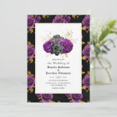 Gotische Hochzeit mit lila, schwarzer und goldblüt Einladung (Stehend Vorderseite)