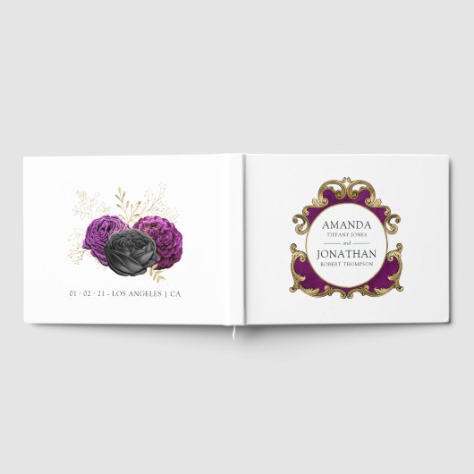 Gotische Hochzeit mit lila, schwarzer und goldblüt Gästebuch (Voll)