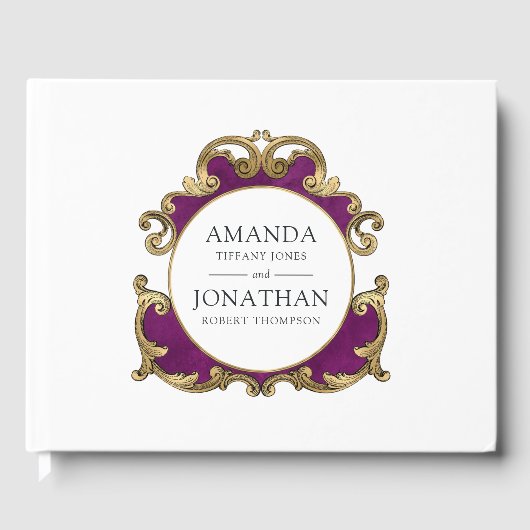 Gotische Hochzeit mit lila, schwarzer und goldblüt Gästebuch (Vorderseite)