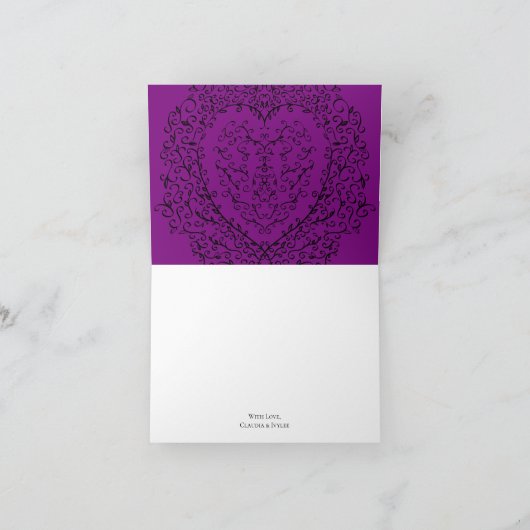 Gotische Hochzeit mit lila und schwarzem Herzen Da Dankeskarte (Innenseite)