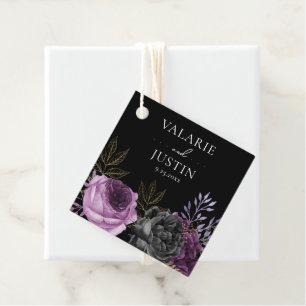 Gotische Hochzeit mit Lila und schwarzer Flora Geschenkanhänger