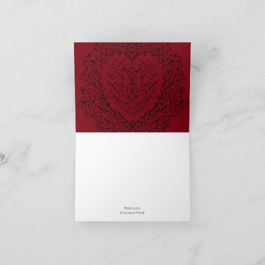 Gotische Hochzeit mit rotem und schwarzem Herzen D Dankeskarte (Innenseite)