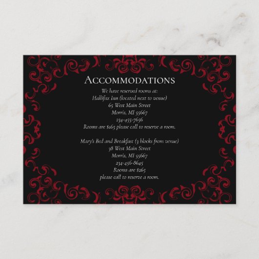 Gotische Hochzeit mit schwarzem Swirl Begleitkarte (Vorderseite)