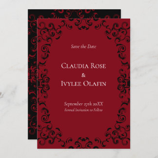 Gotische Hochzeit mit schwarzem Swirl Einladung