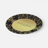 Gotische Hochzeit mit schwarzem Swirl Pappteller (Schrägansicht)