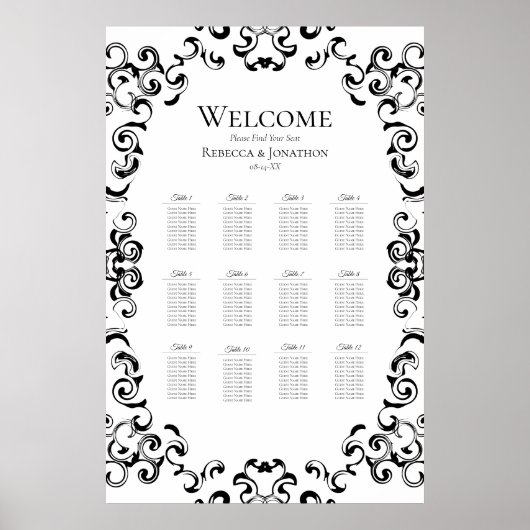 Gotische Hochzeit mit schwarzem Swirl Poster (Vorne)
