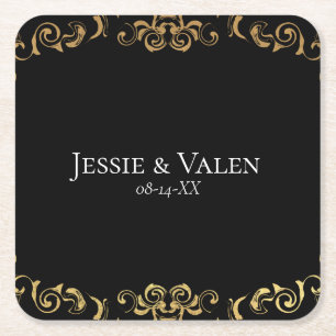 Gotische Hochzeit mit schwarzem Swirl Rechteckiger Pappuntersetzer