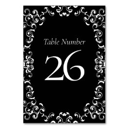 Gotische Hochzeit mit schwarzem Swirl Tischnummer