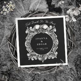 Gotische Hochzeit mit schwarzen und weißen Skullen Serviette