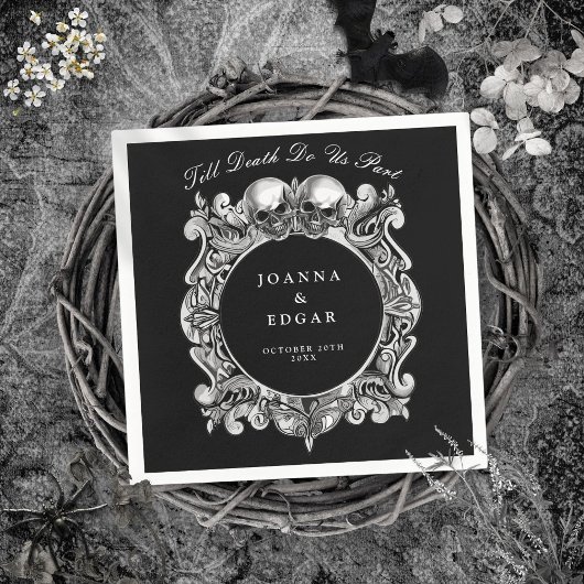 Gotische Hochzeit mit schwarzen und weißen Skullen Serviette