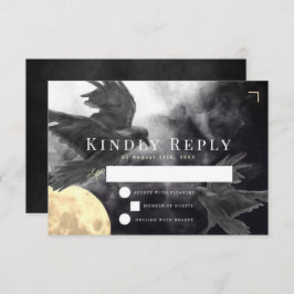 Gotische Hochzeit von Raven & Golden Moon RSVP Karte