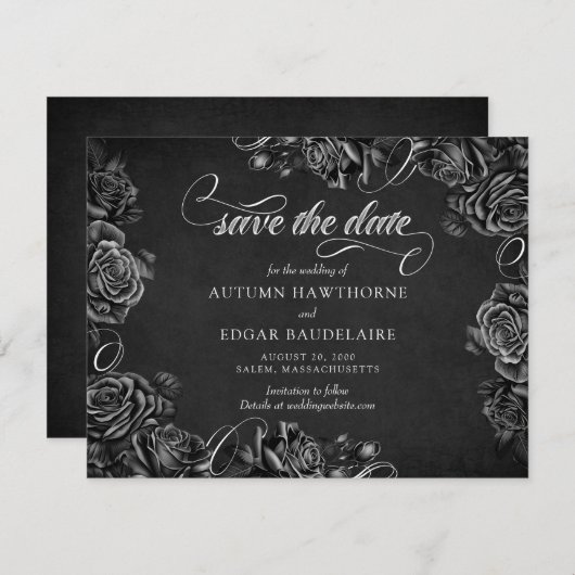 Gotische Hochzeit von Schwarzen Rose Save The Date (Vorne/Hinten)