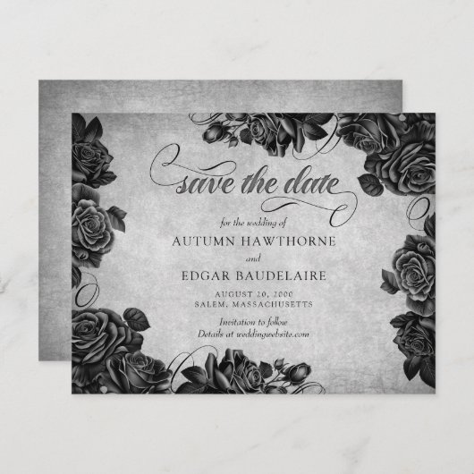 Gotische Hochzeit von Schwarzen Rose Save The Date (Vorne/Hinten)