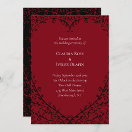 Gotische Hochzeitseinladung Rot und Schwarzes Herz Einladung