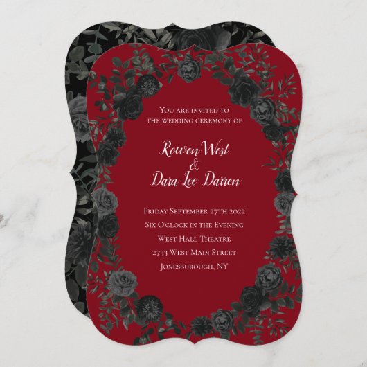 Gotische Hochzeitseinladungen in Rot und Schwarz R Einladung (Vorne/Hinten)