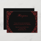 Gotische Hochzeitsempfehlung Rot und Schwarz Damas Einladung (Vorne/Hinten)