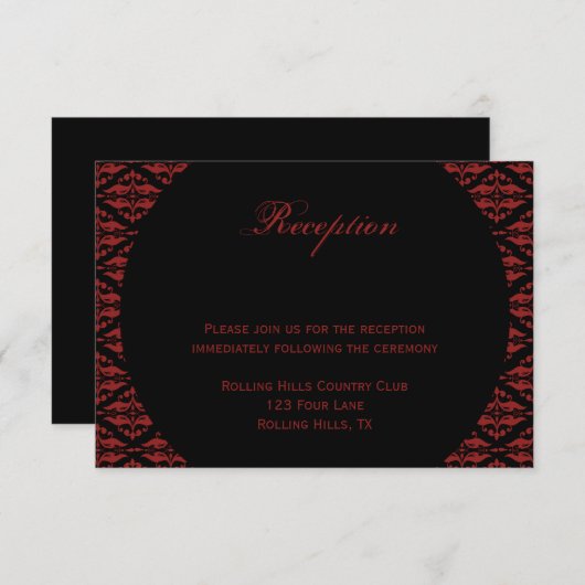 Gotische Hochzeitsempfehlung Rot und Schwarz Damas Einladung (Vorne/Hinten)