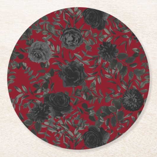 Gotische Hochzeitsfeier in Rot und Schwarz-Rose-Un Runder Pappuntersetzer (Vorderseite)
