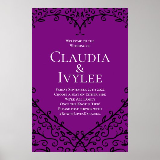 Gotische Hochzeitsfeier lila und schwarz Rose Unte Poster (Vorne)