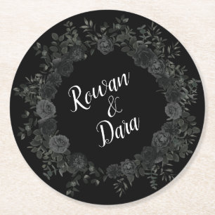 Gotische Hochzeitsfeier-Untersetzer der Rose Weiß Runder Pappuntersetzer