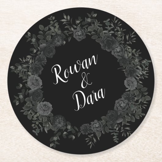 Gotische Hochzeitsfeier-Untersetzer der Rose Weiß Runder Pappuntersetzer (Vorderseite)