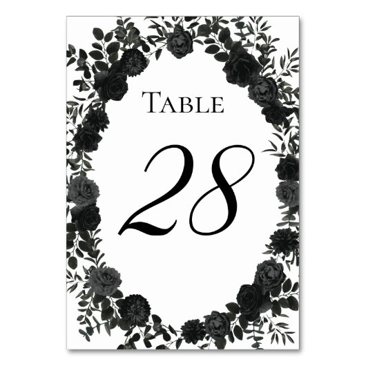 Gotische Hochzeitsfeiern in Weiß und Schwarz-Rose Tischnummer (Rückseite)
