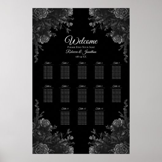 Gotische Hochzeitskarte für Schwarz-Grau-Rose Poster (Vorne)