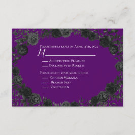 Gotische Hochzeitskarte mit lila und schwarzer Ros Einladung